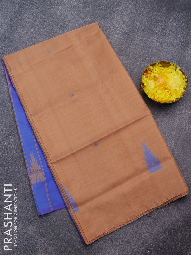 Banana pith saree sandal and cs blue with thread woven buttas in borderless style