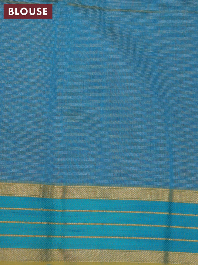 Maheshwari silk cotton saree peach pink and teal blue with allover zari stripes pattern and zari & thread woven border