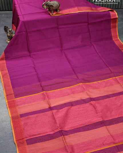 Maheshwari silk cotton saree purple and mustard yellow & pink with allover stripes pattern and thread woven border