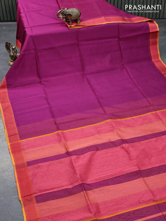 Maheshwari silk cotton saree purple and mustard yellow & pink with allover stripes pattern and thread woven border