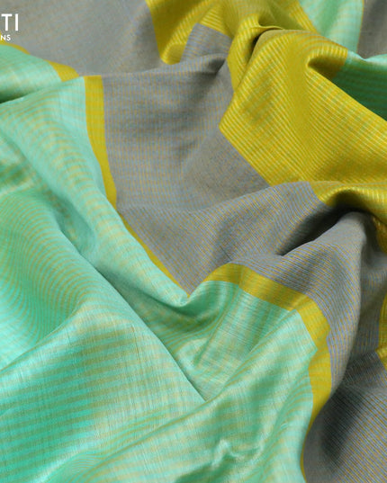 Maheshwari silk cotton saree pastel green and yellow with allover stripes pattern and thread woven border