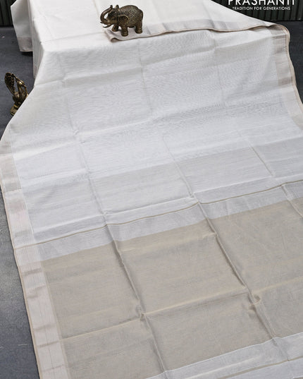 Maheshwari silk cotton saree off white and beige with allover stripes pattern and zari woven border