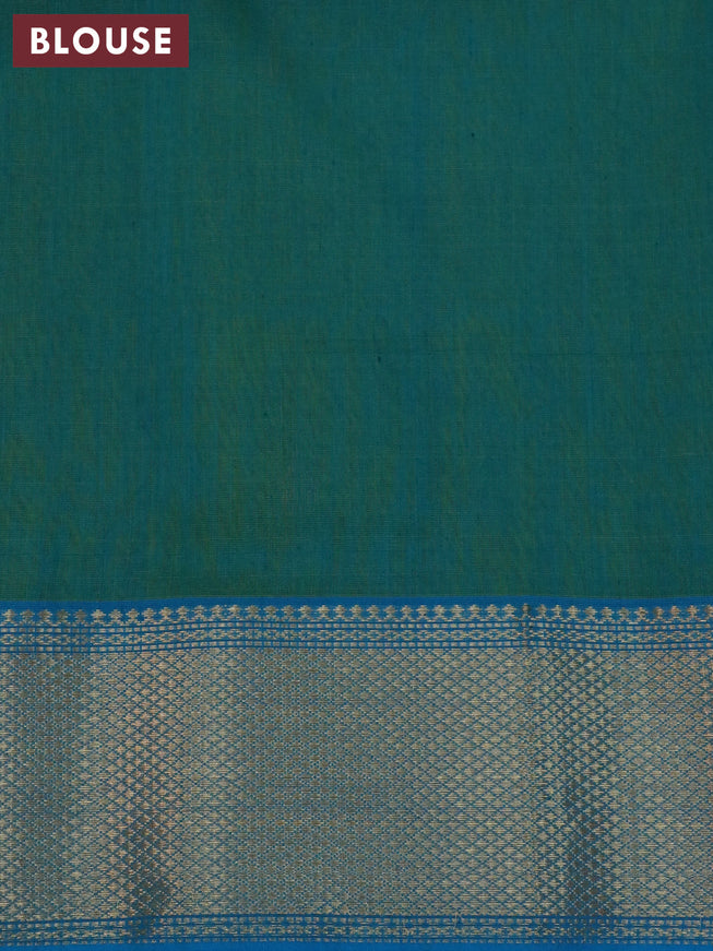 Maheshwari silk cotton saree fluorescent green and cs blue with zari woven buttas and zari woven border