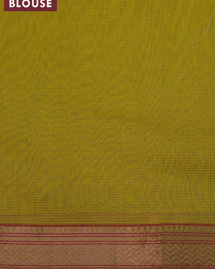 Maheshwari silk cotton saree lime yellow with allover stripes pattern and thread & zari woven border