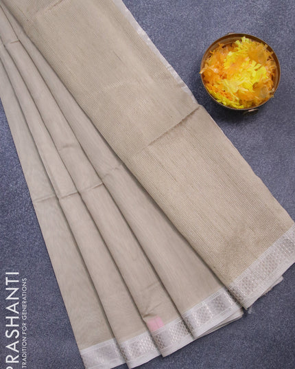 Maheshwari silk cotton saree beige with plain body and zari woven border