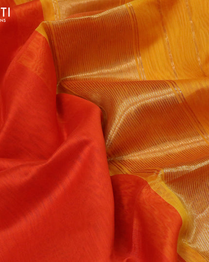 Maheshwari silk cotton saree orange and yellow with plain body and zari woven border