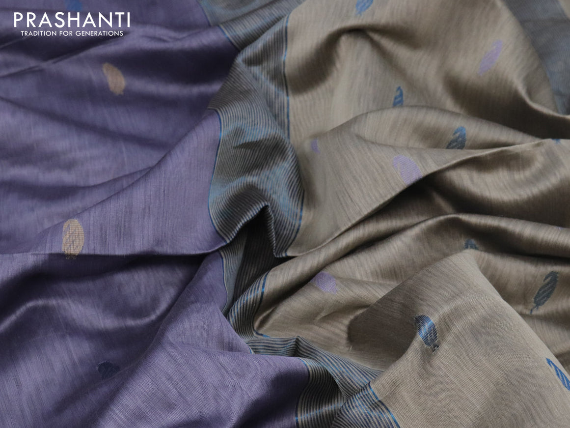 Maheshwari silk cotton saree grey and elaichi green with thread woven buttas and zari woven border