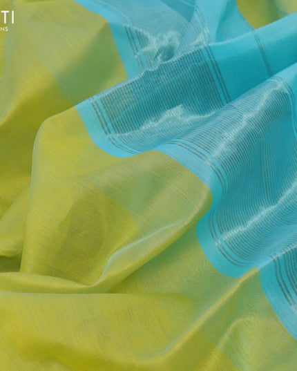Maheshwari silk cotton saree lime yellow and light blue with plain body and zari woven border
