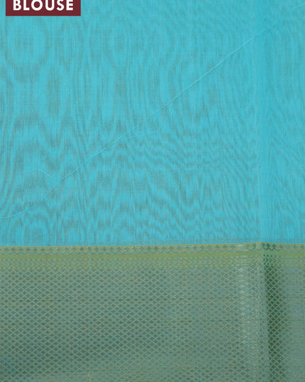 Maheshwari silk cotton saree lime yellow and light blue with plain body and zari woven border