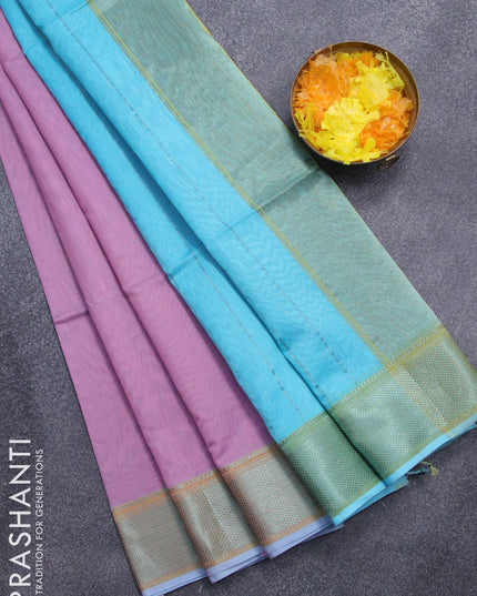 Maheshwari silk cotton saree mauve pink and light blue with plain body and zari woven border