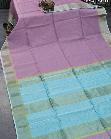 Maheshwari silk cotton saree mauve pink and light blue with plain body and zari woven border