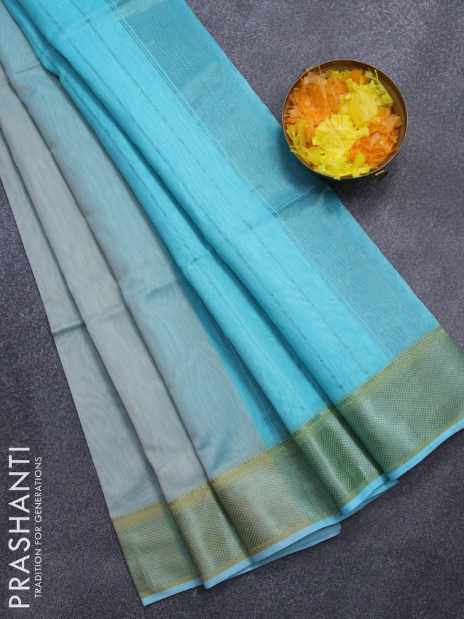 Maheshwari silk cotton saree pastel shade of blue and light blue with plain body and zari woven border