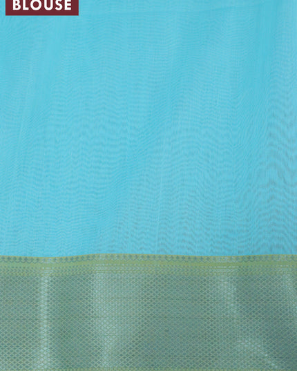 Maheshwari silk cotton saree pastel shade of blue and light blue with plain body and zari woven border