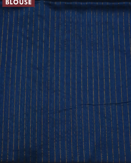 Maheshwari silk cotton saree dark peacock blue with allover zari stripes pattern and piping border