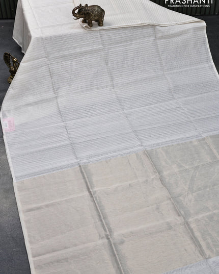 Maheshwari silk cotton saree off white with allover zari stripes pattern in borderless style