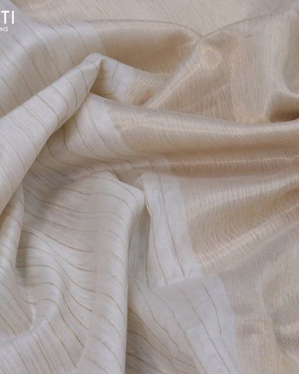 Maheshwari silk cotton saree off white with allover zari stripes pattern in borderless style