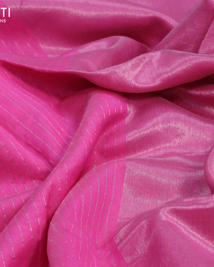 Maheshwari silk cotton saree pink with allover zari stripes pattern and piping border