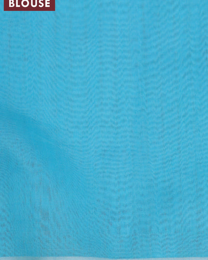 Maheshwari silk cotton saree pastel blue with allover zari stripes pattern and piping border