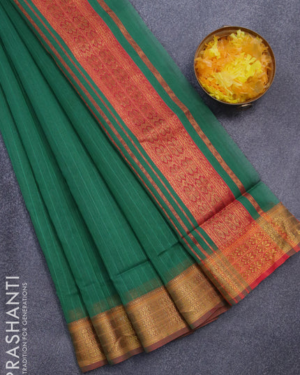 Maheshwari silk cotton saree green with plain body and zari woven border