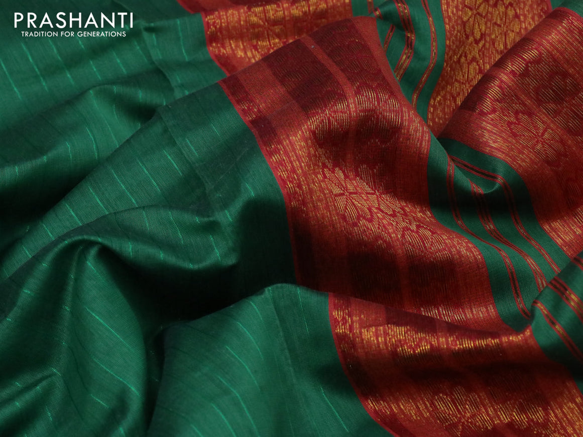 Maheshwari silk cotton saree green with plain body and zari woven border