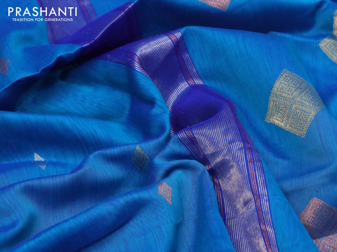 Maheshwari silk cotton saree cs blue with zari woven buttas and zari woven border