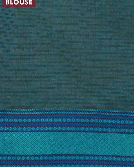 Maheshwari silk cotton saree sandal and teal blue with allover stripes pattern and thread woven border