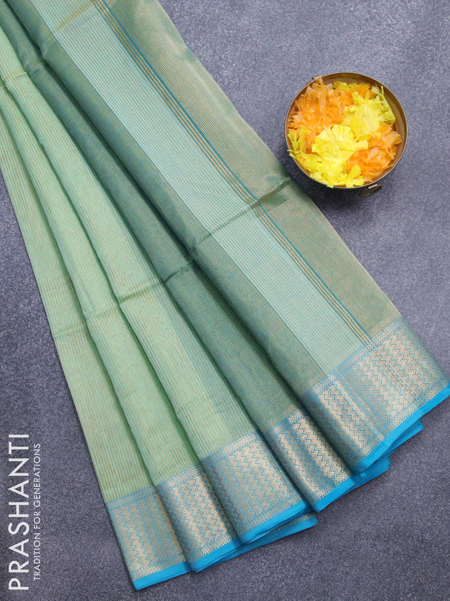Maheshwari silk cotton saree pastel green and blue with allover zari woven small checked pattern and zari woven border