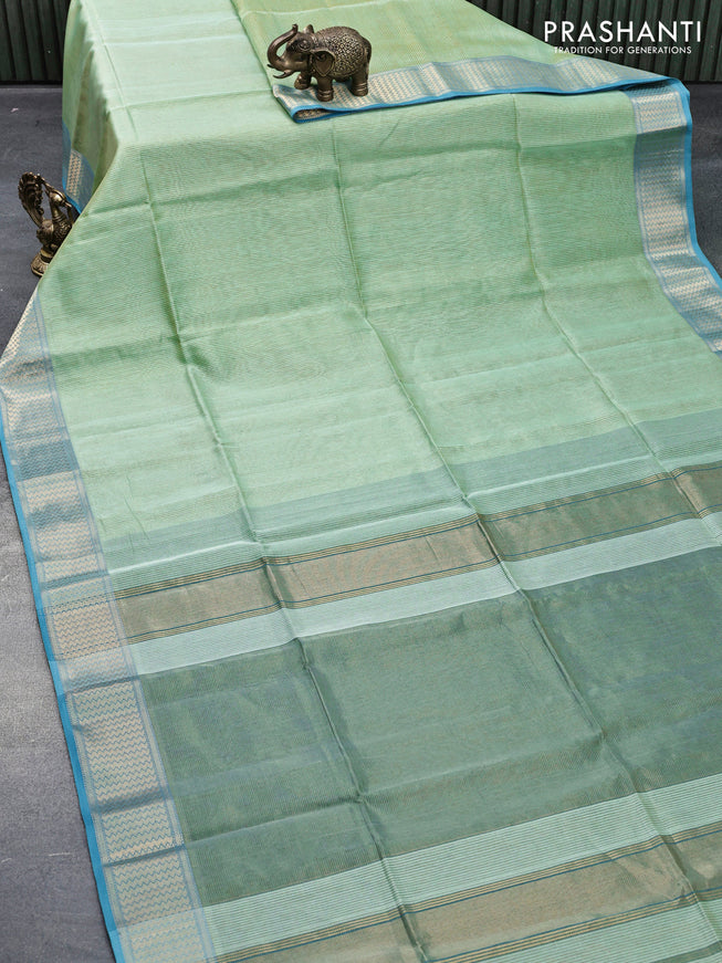 Maheshwari silk cotton saree pastel green and blue with allover zari woven small checked pattern and zari woven border