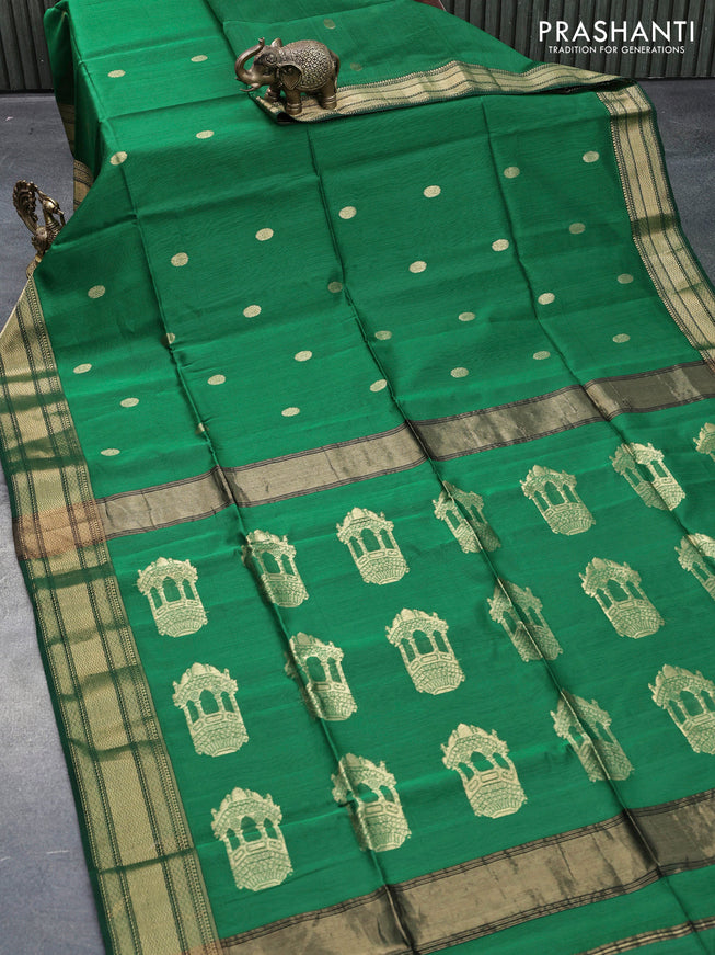 Maheshwari silk cotton saree green with zari woven buttas and zari woven border
