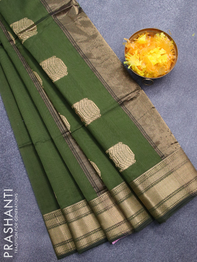 Maheshwari silk cotton saree sap green with zari woven buttas and zari woven border
