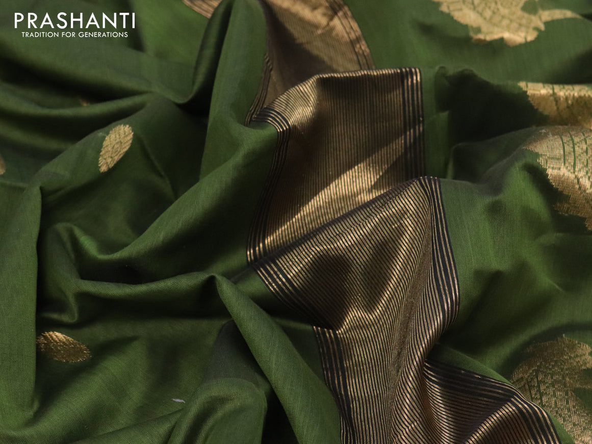 Maheshwari silk cotton saree sap green with zari woven buttas and zari woven border