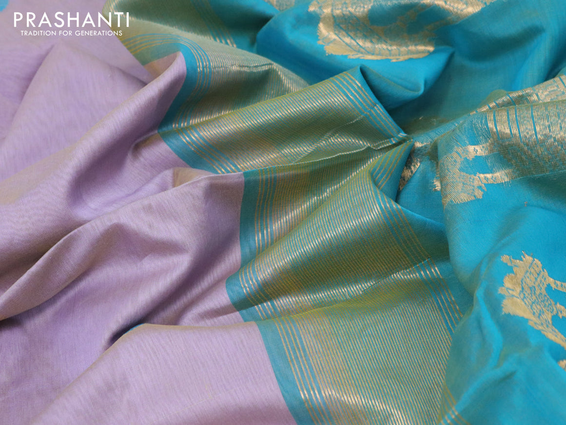 Maheshwari silk cotton saree lavender and cs blue with thread & zari woven buttas and zari woven border