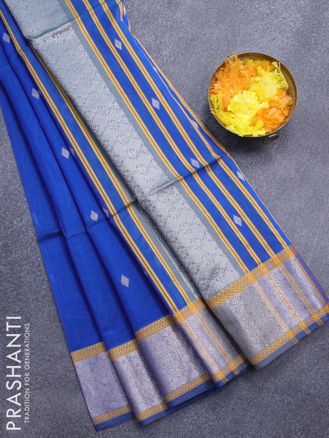 Maheshwari silk cotton saree blue and grey with zari woven buttas and zari woven border