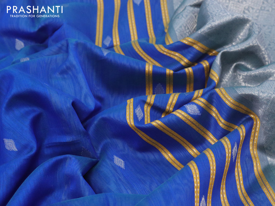 Maheshwari silk cotton saree blue and grey with zari woven buttas and zari woven border