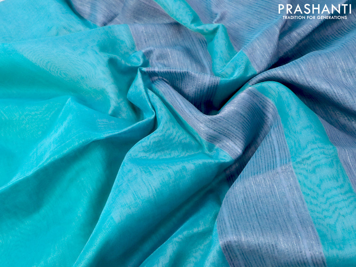 Maheshwari silk cotton saree pastel blue and grey with plain body and thread woven border