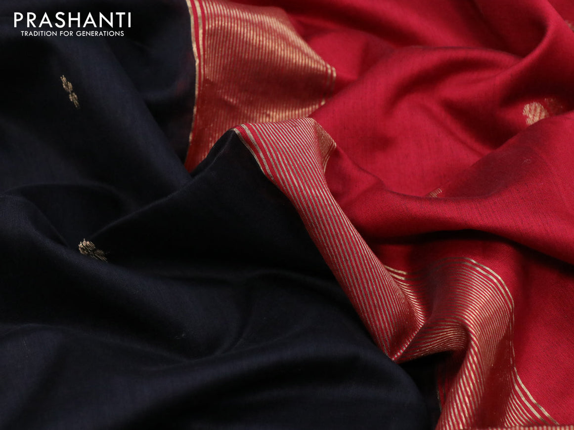 Maheshwari silk cotton saree black and maroon with zari woven buttas and zari woven border