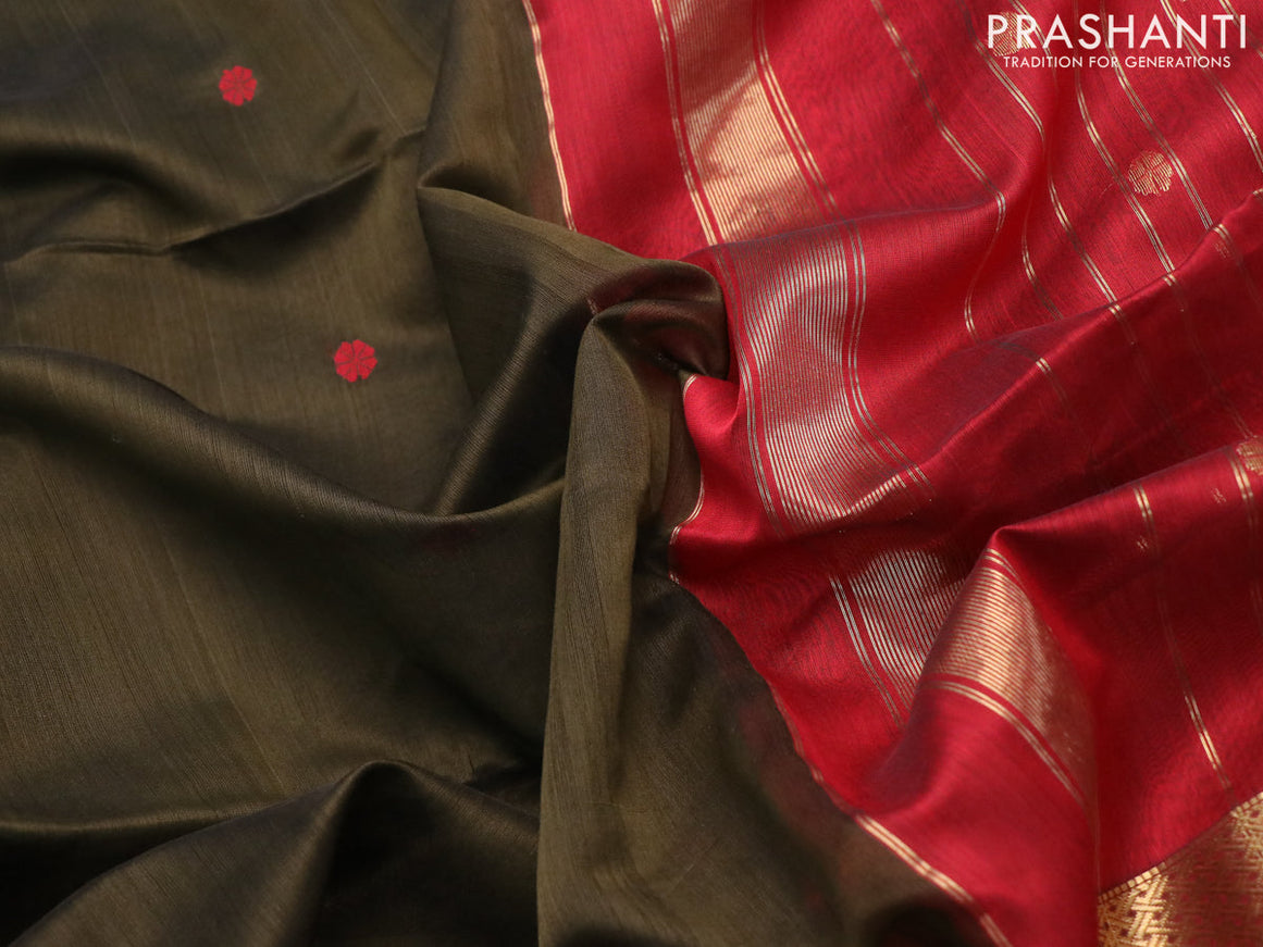 Maheshwari silk cotton saree sap green and red with thread woven buttas and zari woven border