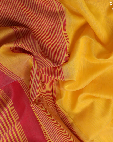 Maheshwari silk cotton saree yellow and maroon with plain body and long thread woven border