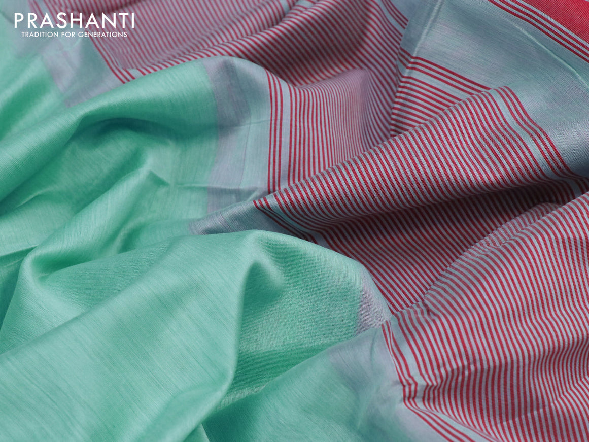 Maheshwari silk cotton saree pastel blue and maroon with plain body and long thread woven border