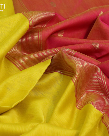 Maheshwari silk cotton saree yellow and pink with thread & silver zari woven buttas and zari woven border