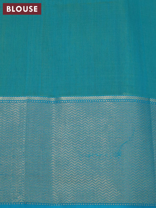 Maheshwari silk cotton saree pastel green and peacock blue with plain body and zari woven border