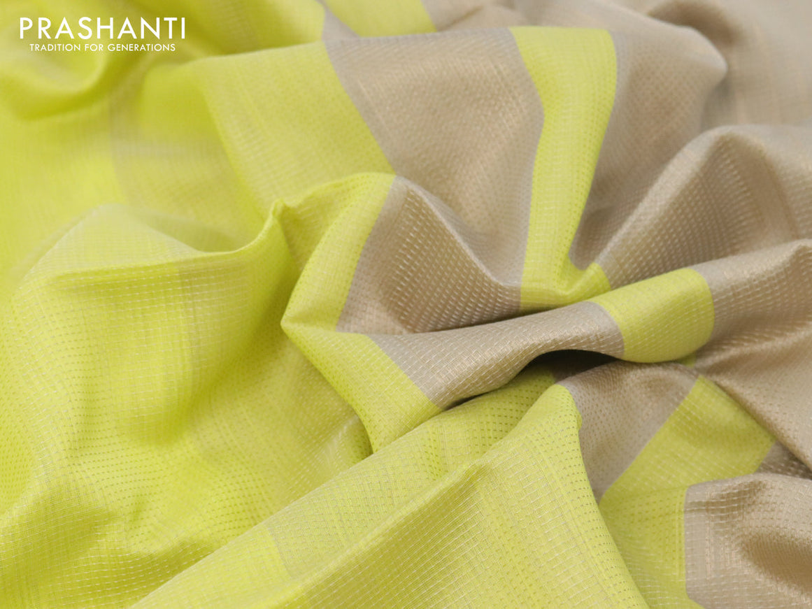 Maheshwari silk cotton saree lime yellow and beige with allover thread weaves and thread woven border