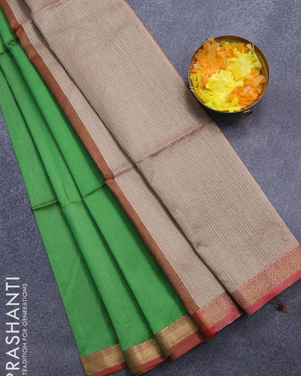 Maheshwari silk cotton saree green and red with plain body and zari woven border
