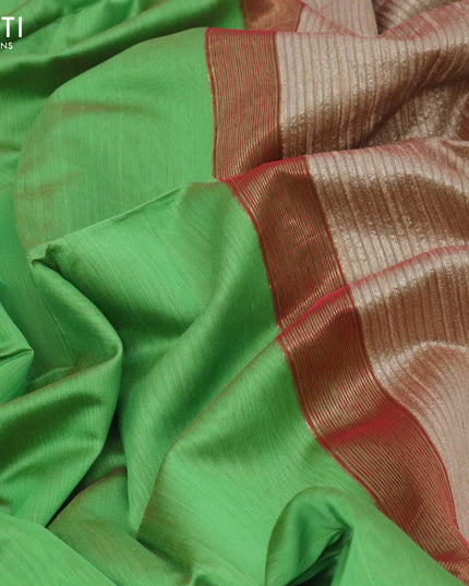 Maheshwari silk cotton saree green and red with plain body and zari woven border