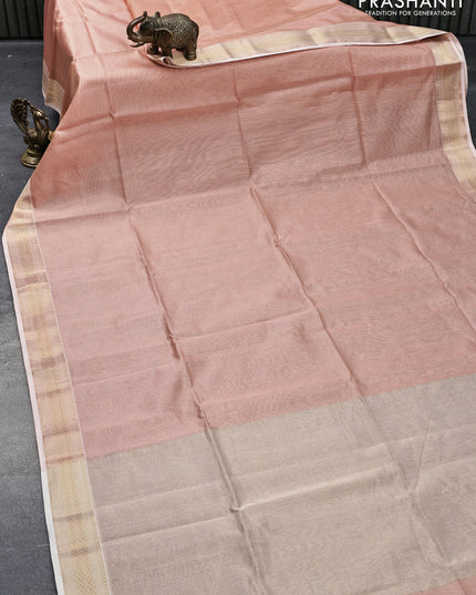 Maheshwari silk cotton saree peach shade with allover zari woven small checked pattern and zari woven border