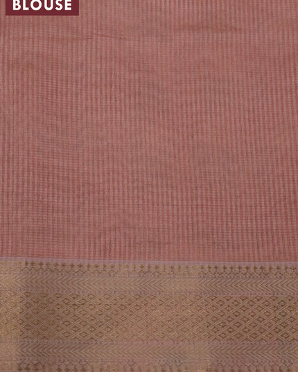 Maheshwari silk cotton saree peach shade with allover zari woven small checked pattern and zari woven border