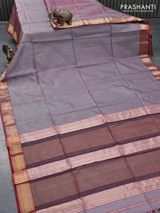 Maheshwari silk cotton saree maroon shade with allover checked pattern and zari woven border