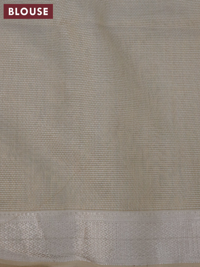 Maheshwari silk cotton saree grey and beige with allover thread stripes pattern and zari woven border