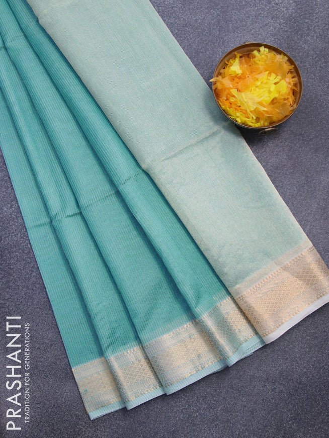 Maheshwari silk cotton saree light blue and beige with allover checked pattern and zari woven border