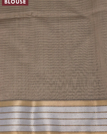 Maheshwari silk cotton saree chikku shade with allover zari woven checked pattern and zari woven border